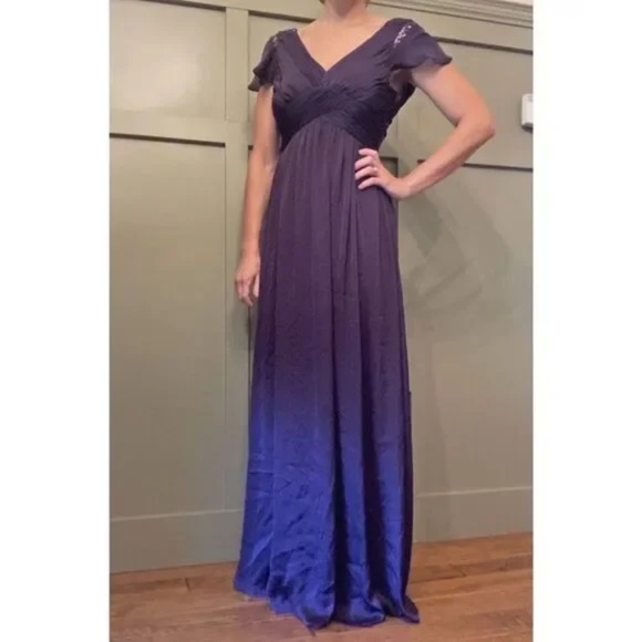 Adrianna Papell Purple Flutter Sleeve Beaded Formal Gown Maxi Dress Size 2P - Picture 3 of 14